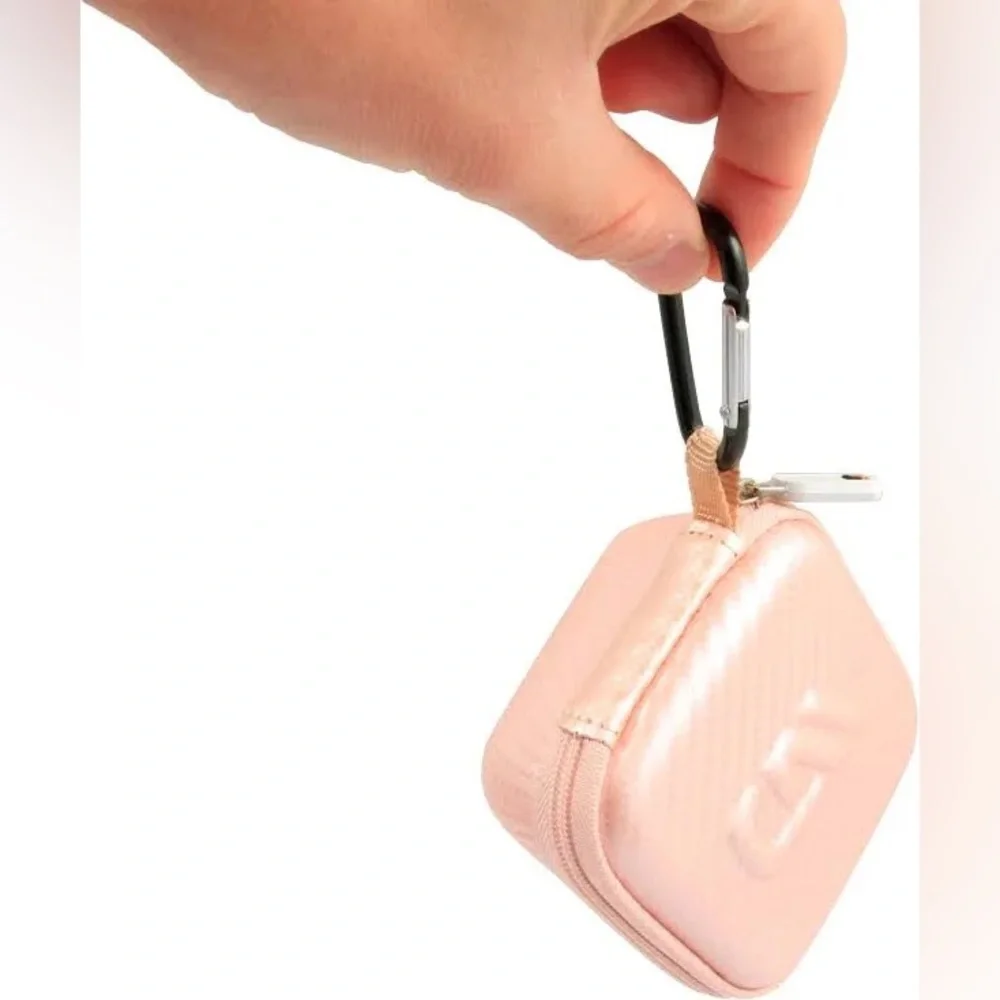 NWOT 3.75" Hard Shell EVA Travel Accessory Case With Carabiner Clip Rose Gold 😍 - Picture 9 of 10